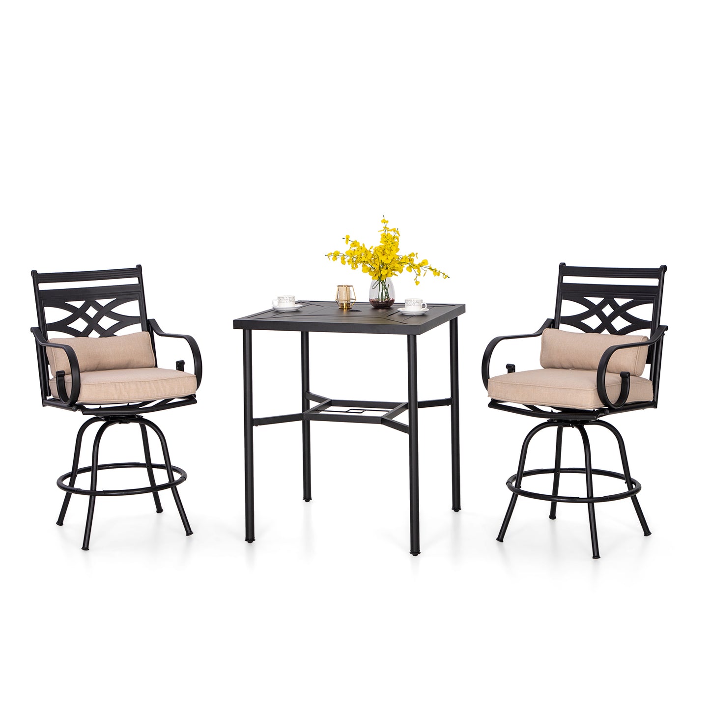 Sophia & William 3 Pieces Outdoor Bar Stools Set with 2 Bar Stools and Metal Bar Table