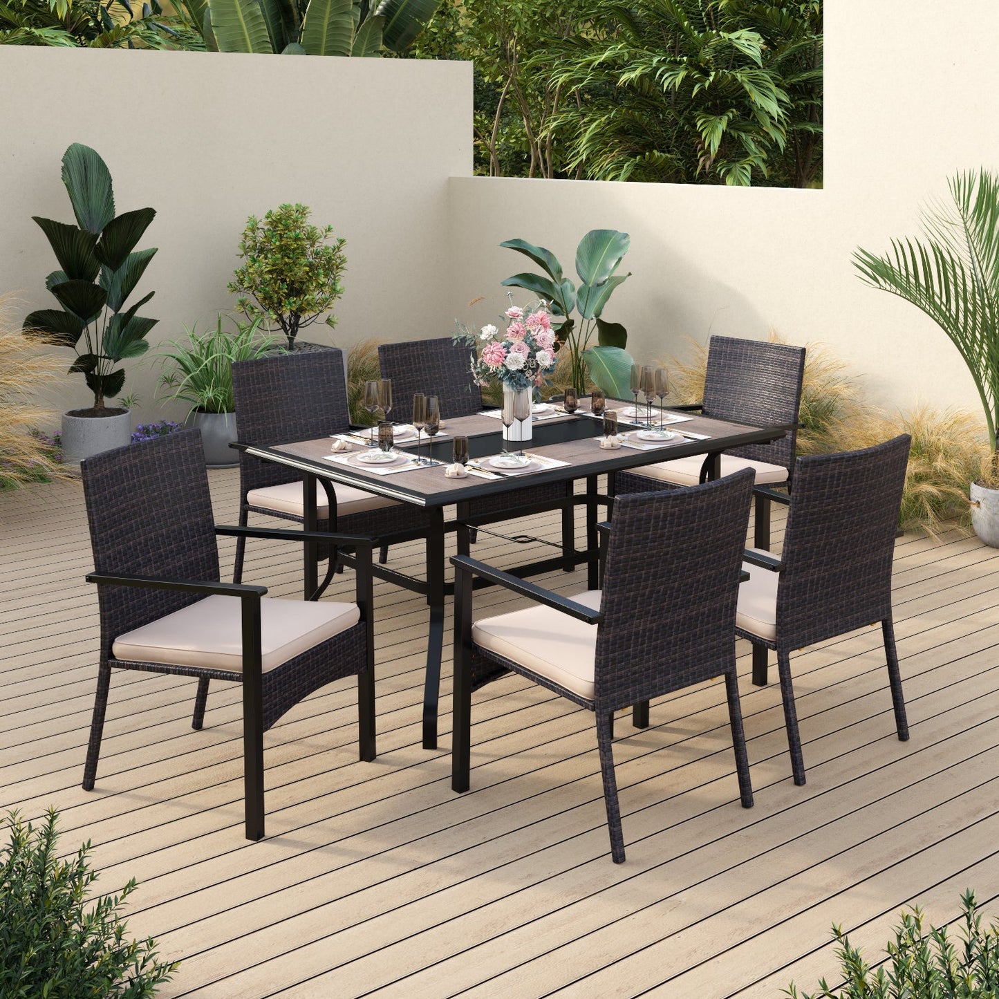 Sophia & William 7 Pieces Outdoor Patio Dining Set Dining Chairs and Square Metal Dining Table