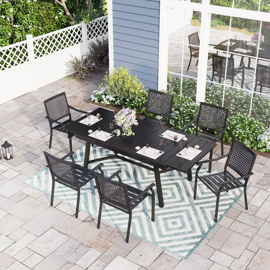 Sophia & William 7-Piece Patio Dining Set with Extendable Table & 6 Chairs, Black