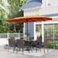 Sophia & William 8-Piece Outdoor Patio Set with 13 ft Orange Red Umbrella, Rattan Chairs & Rectangle Table for 6