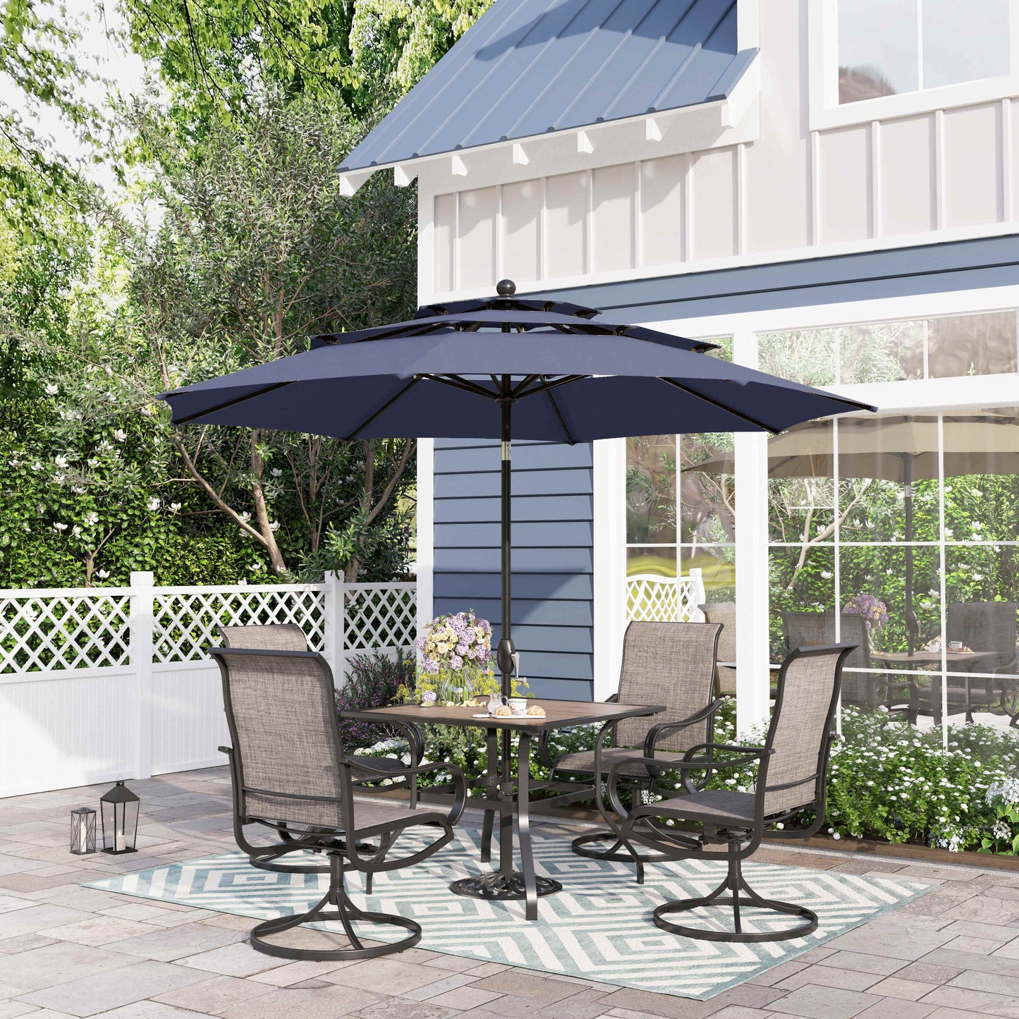 Sophia & William 6-Piece Outdoor Patio Dining Set with 10 FT Umbrella, 4 PCS Textilene Chairs & Square Table, Navy Umbrella