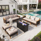 Sophia & William 9 Piece Outdoor Wicker Patio Conversation Sofa Set with Fire Pit Table