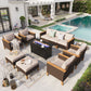 Sophia & William 10 Piece Outdoor Wicker Patio Conversation Sofa Set with Fire Pit Table