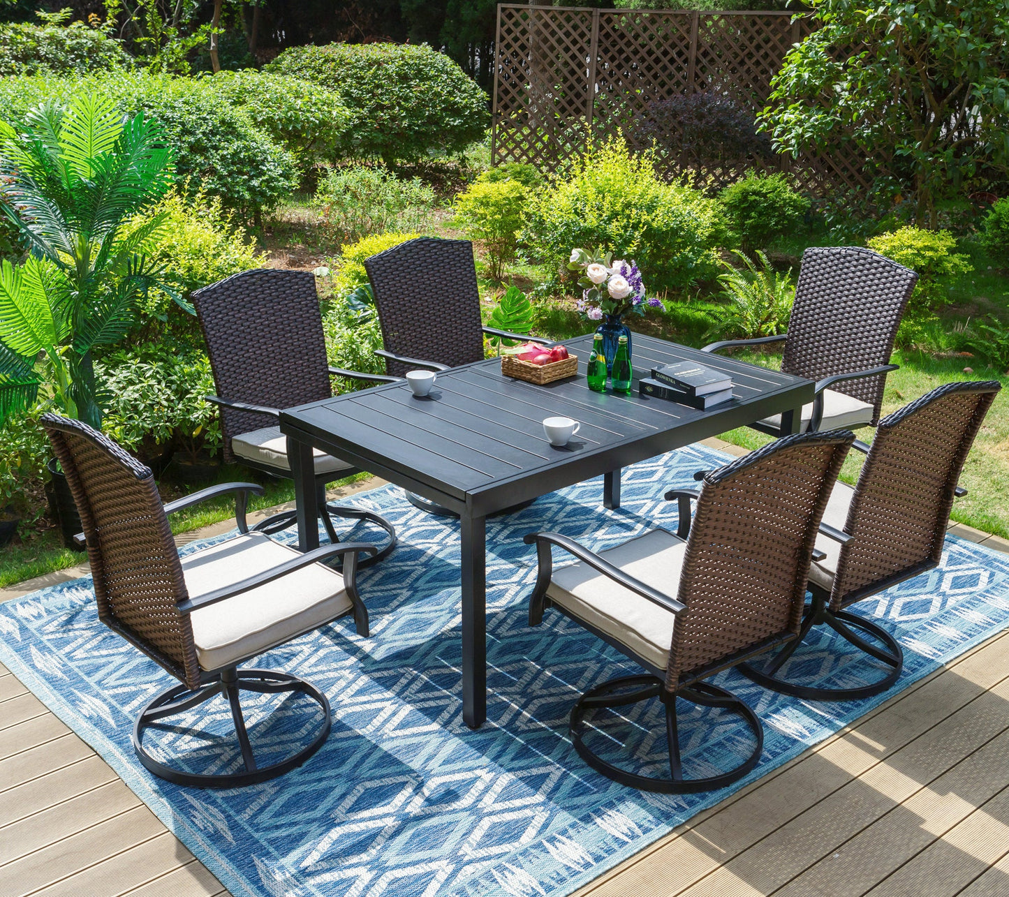 Sophia & William 7 Pieces Patio Dining Set Metal Chairs & Extendable Table