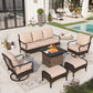Alpha Joy 6 Piece Metal Patio Conversation Sofa Set 7-Seat Outdoor Sectionals with Fire Pit Table