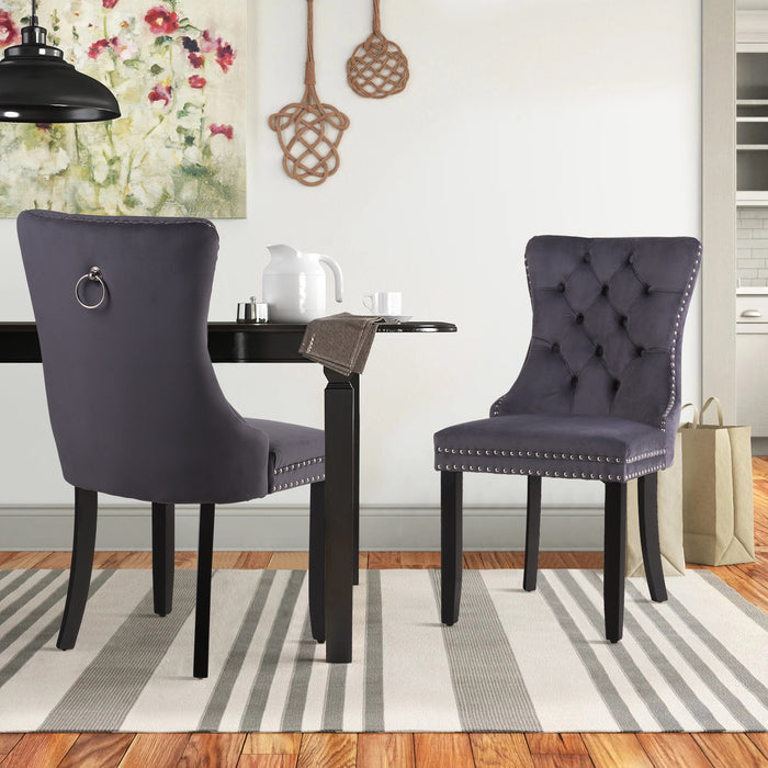 Sophia & William Velvet Tufted Upholstered Dining Chairs with Ring Back-Set of 2-Gray