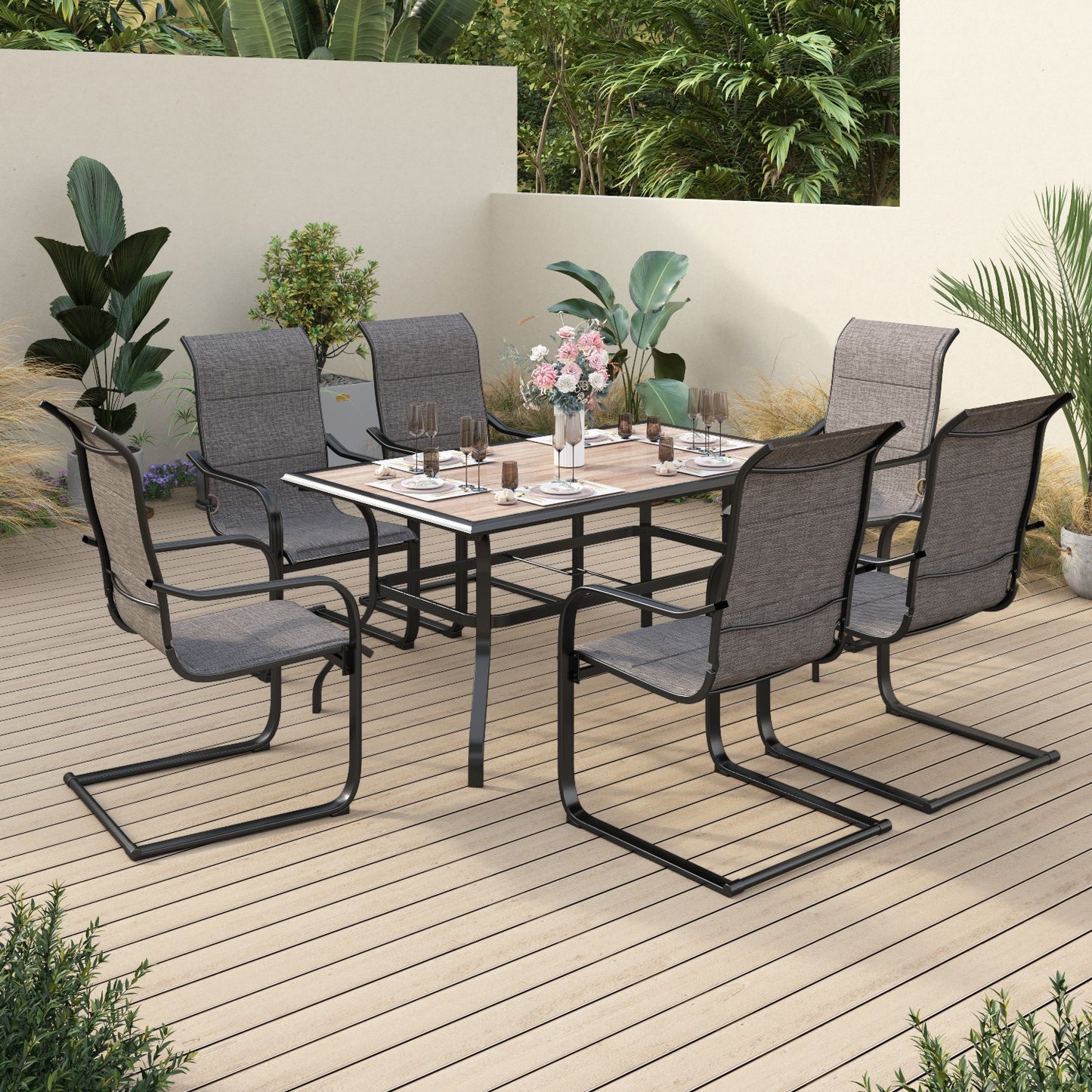 Sophia & William 7 Pieces Metal Patio Dining Set Paded Chairs and Table Furniture Set