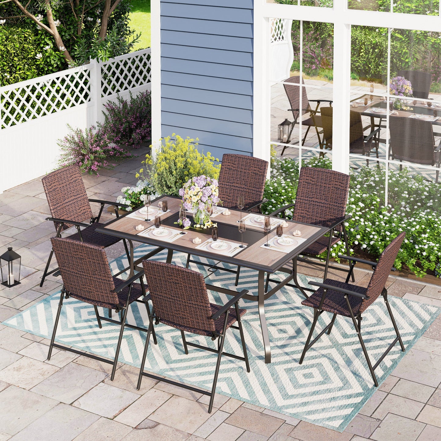 Sophia & William 7 Pieces Wicker Patio Dining Set Foldable Chairs and Table Set