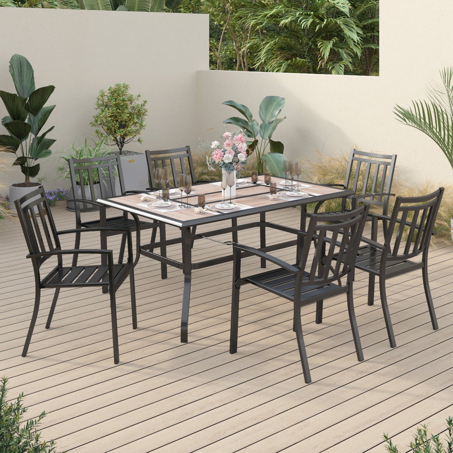 Sophia & William 7 Peices Outdoor Patio Dining Set Metal Chairs and Table Set