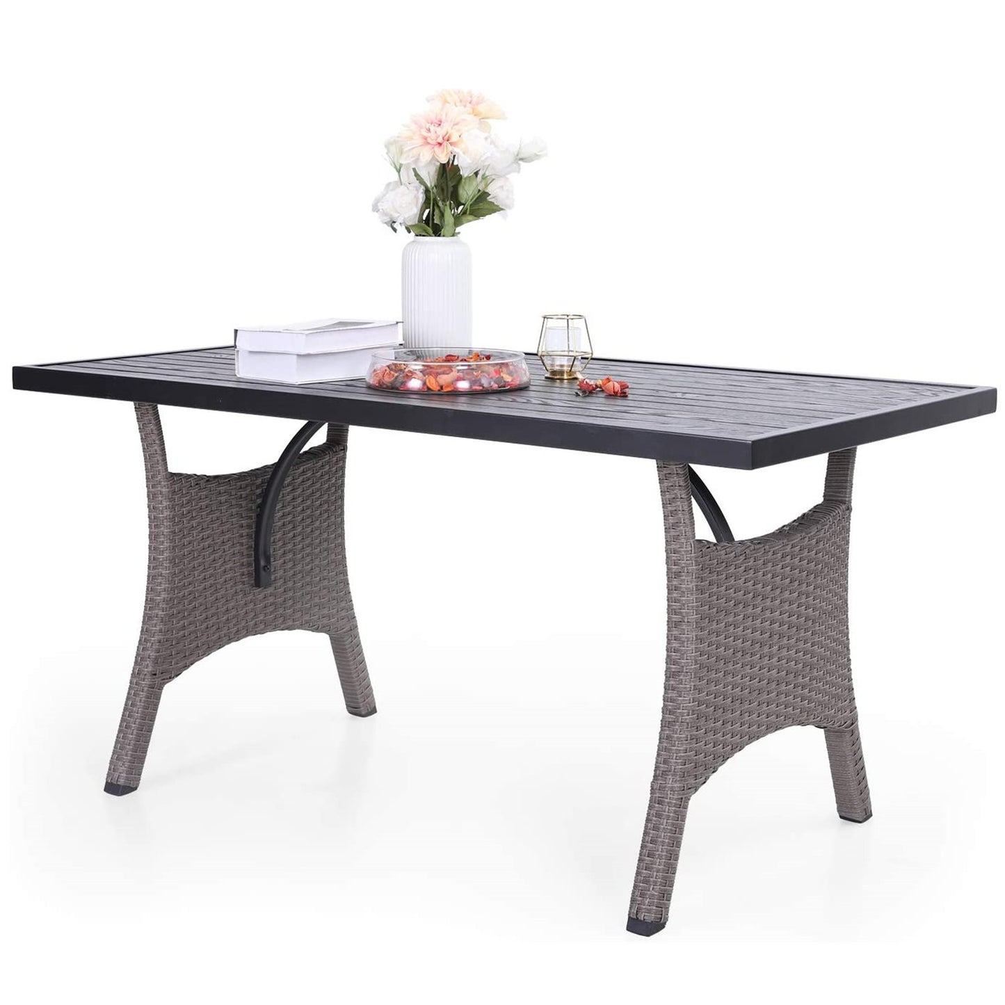 Sophia & William Patio Wicker Rectangular Dining Table for 6 Chairs