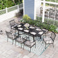 Sophia & William 9-Piece Patio Dining Set with Extendable Table & 8 Chairs, Black Steel Frames & Beige Cushions