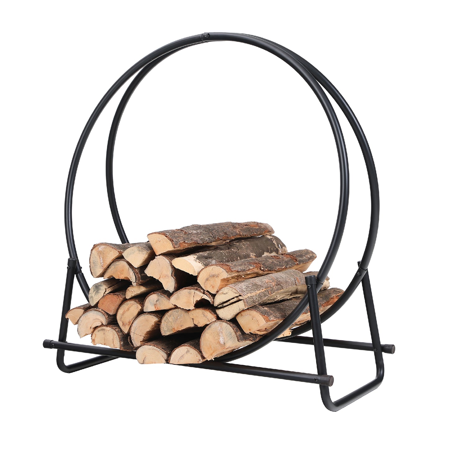 Sophia & William Garden 30" Steel Log Hoop Firewood Rack for Fireplace - Black