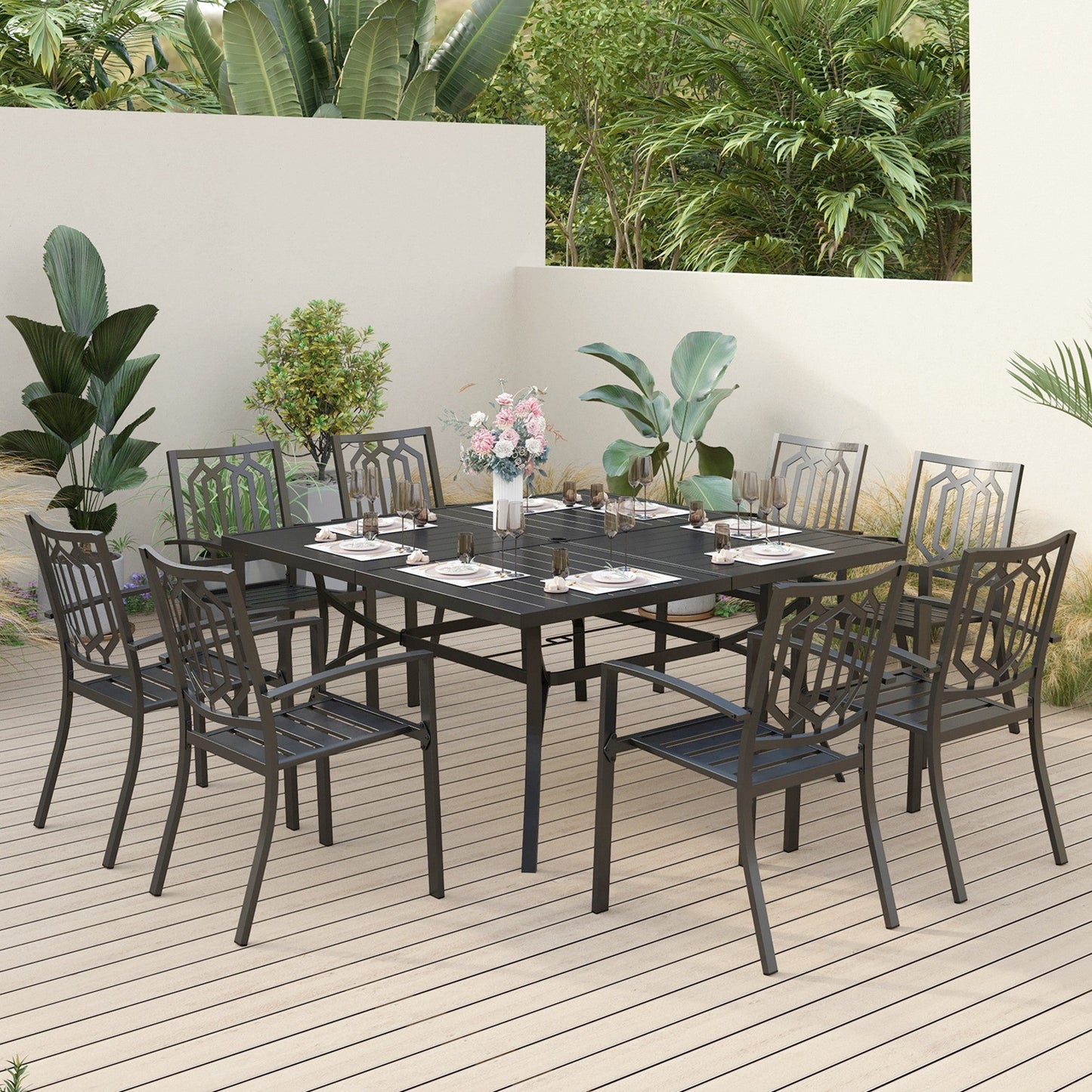 Sophia & William 9 Piece Outdoor Metal Patio Dining Set Square Table and Chairs Set, Black