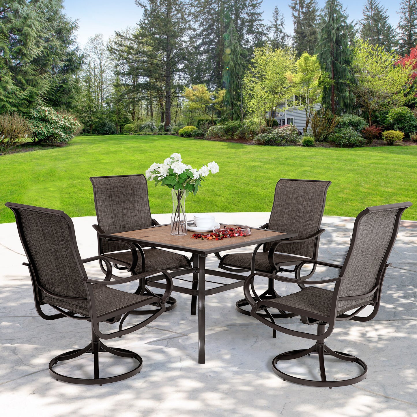 Sophia & William 5 Pieces Outdoor Patio Metal Dining Set Swivel Chairs and Table Set