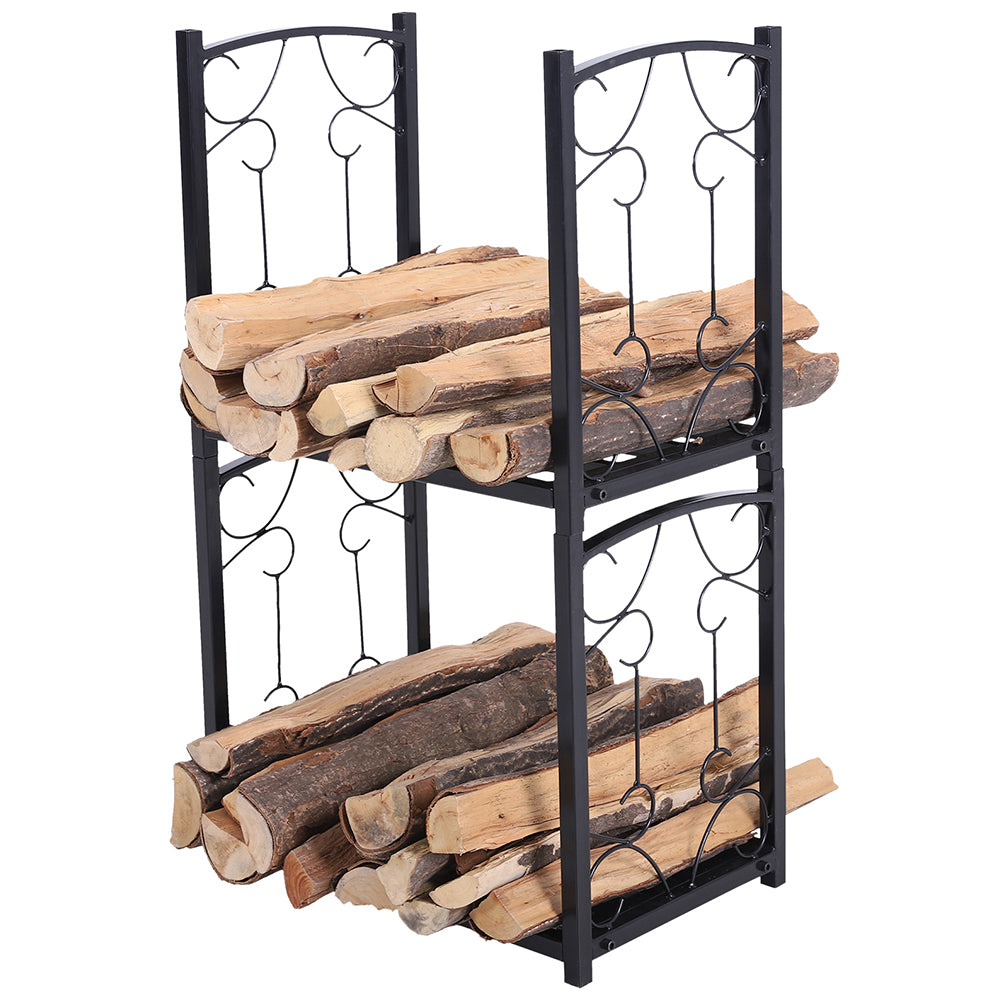 Sophia & William Garden 2-Layer Steel Firewood Log Rack Fireside Log Rack - Black