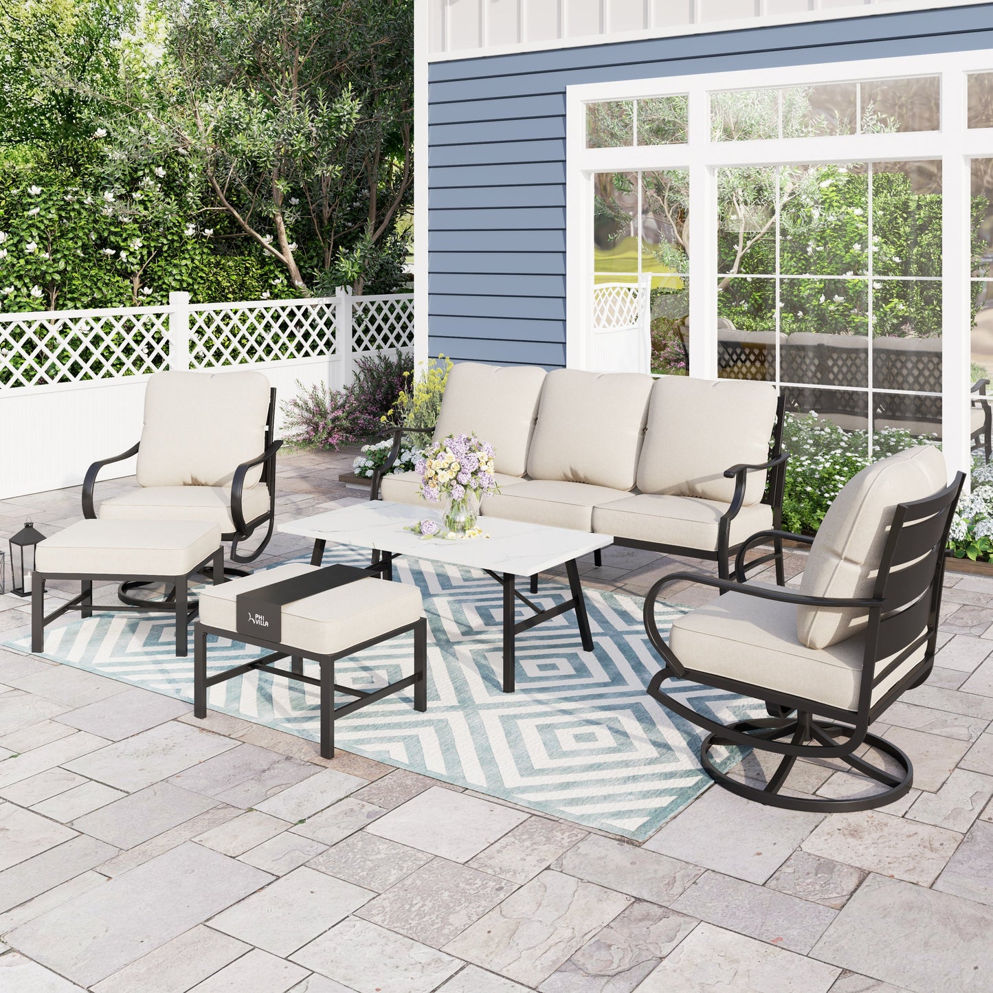 Sophia&William 6 Piece Patio Conversation Set Patio Table and Swivel Chairs Sets with Cushions and Pillows