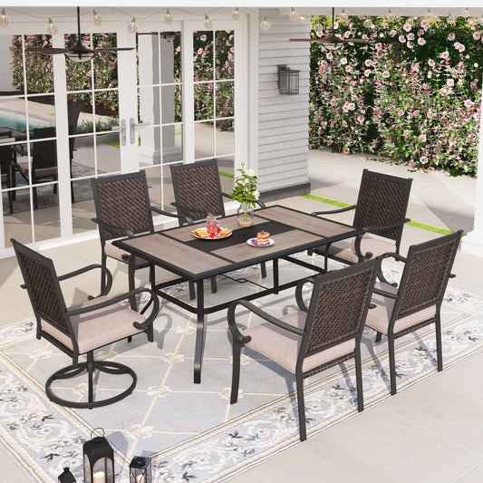 Sophia & William 7 Pieces Outdoor Patio Dining Set with 2 Swivel Wicker Chairs, 4 Fixed Wicker Chairs, and 1 Steel Table