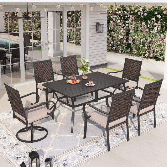 Sophia & William 7 Pieces Outdoor Patio Dining Set with 2 Swivel Wicker Chairs, 4 Fixed Wicker Chairs and 1 Metal Dining Table for 6-person