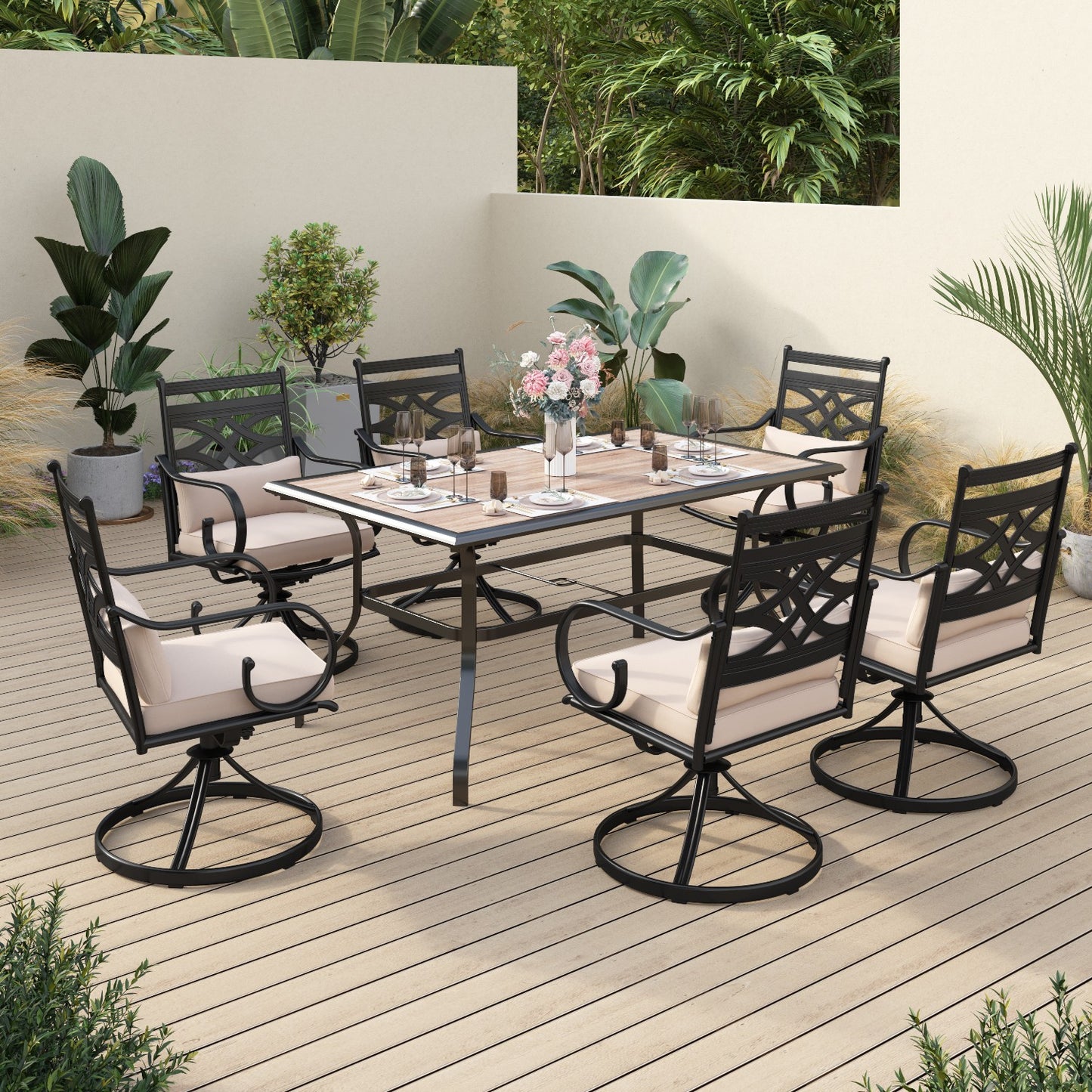 Sophia&William 7-Piece Outdoor Patio Dining Set Cushioned Swivel Chairs and Steel Table