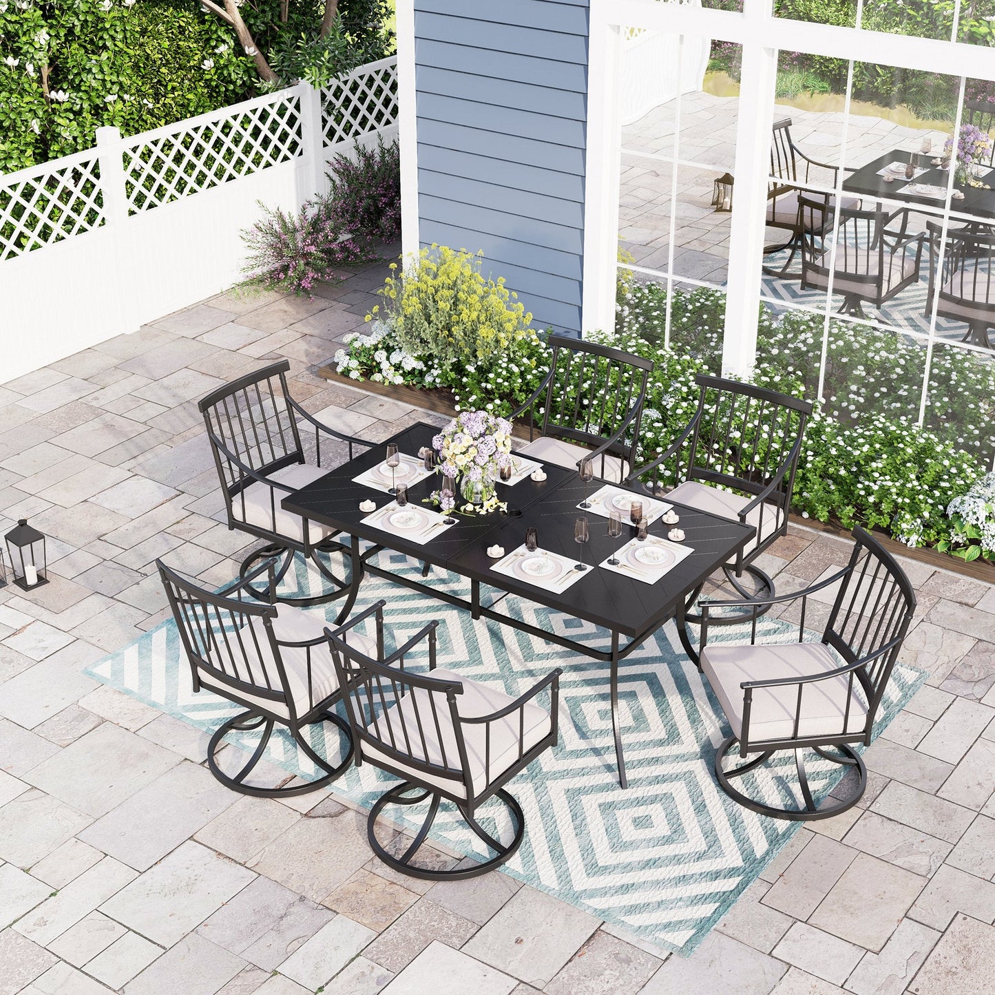 Sophia & William 7-Piece Metal Patio Dining Set Swivel Chairs and Rectangular table Set