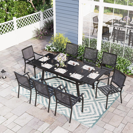 Sophia & William 9-Piece Patio Dining Set with Extendable Table & 8 Chairs, Black