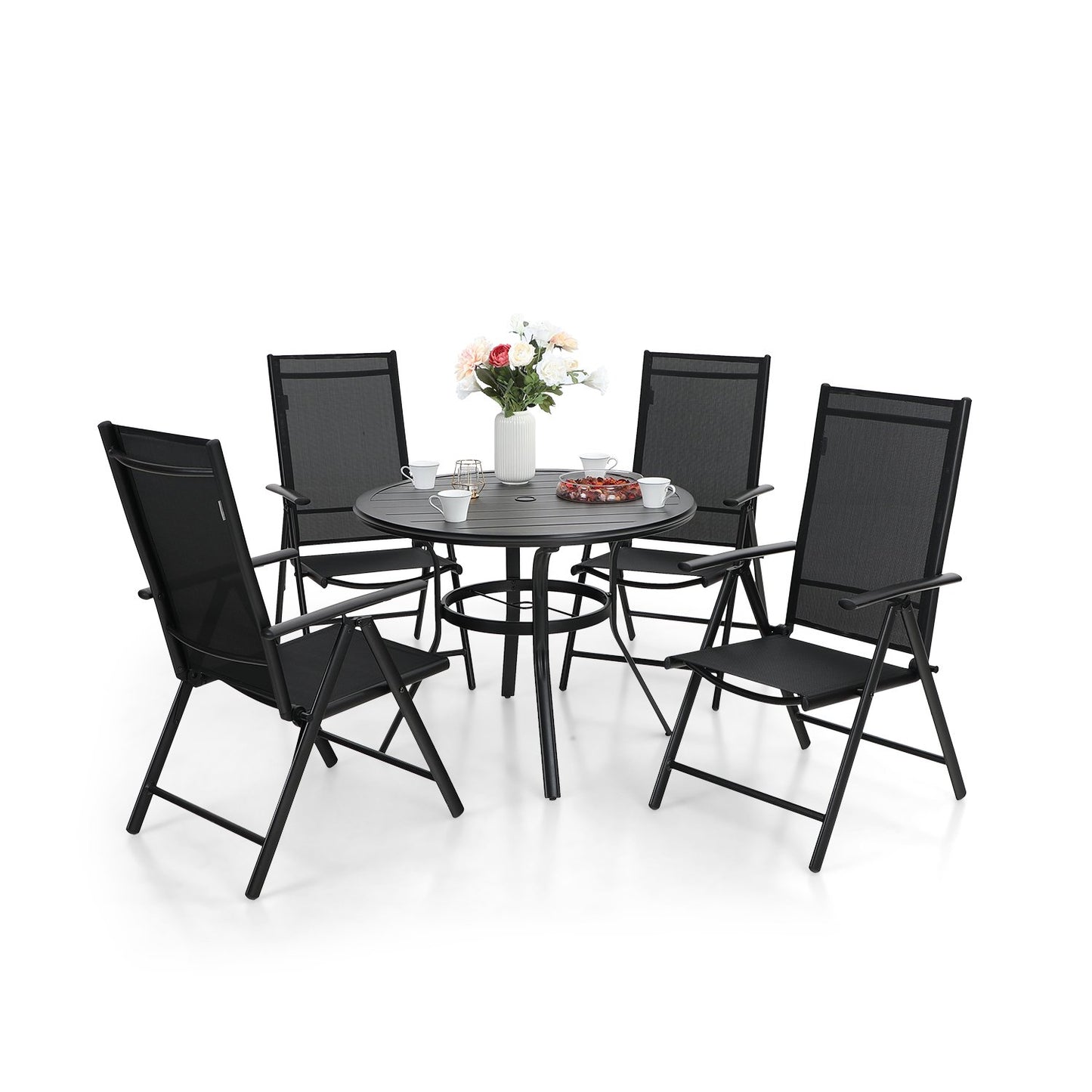 Sophia&William 5 Pcs Patio Dining Set Metal Table and Chairs Set for 4 People - Black