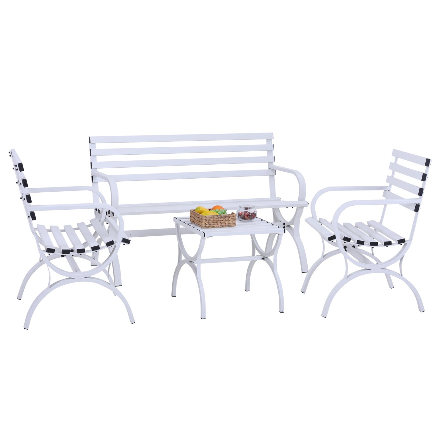 Sophia & William 4 Pieces Outdoor Metal Bench Table Set Patio Conversation Set - White