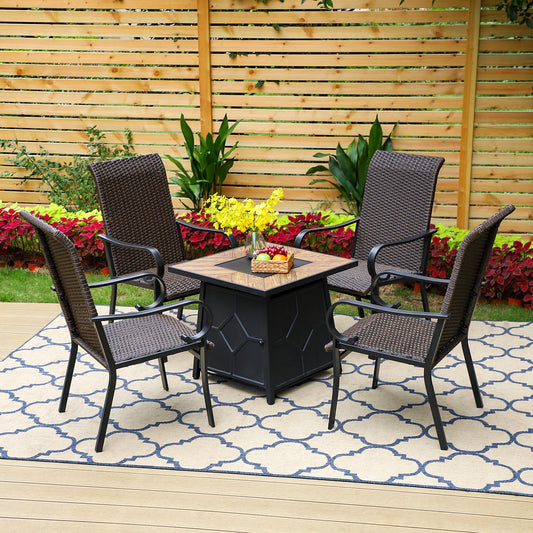 Sophia&William 5-Piece Wicker Patio Dining Set with 40,000 BTU Fire Pit Table