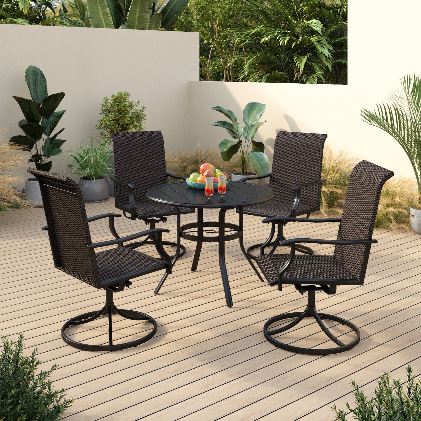 Sophia & William 5 Pieces Outdoor Patio Dining Set High Back Swivel Dining Chairs and Metal Dining Table