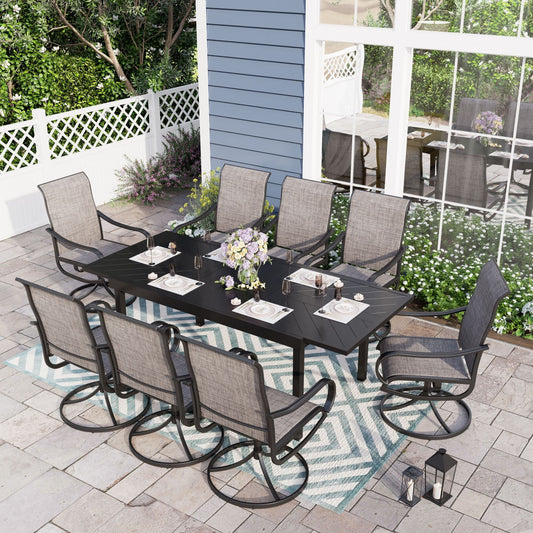 Sophia & William 9 Pieces Metal Outdoor Patio Dining Set with Textilene Swivel Chairs and Extendable Table