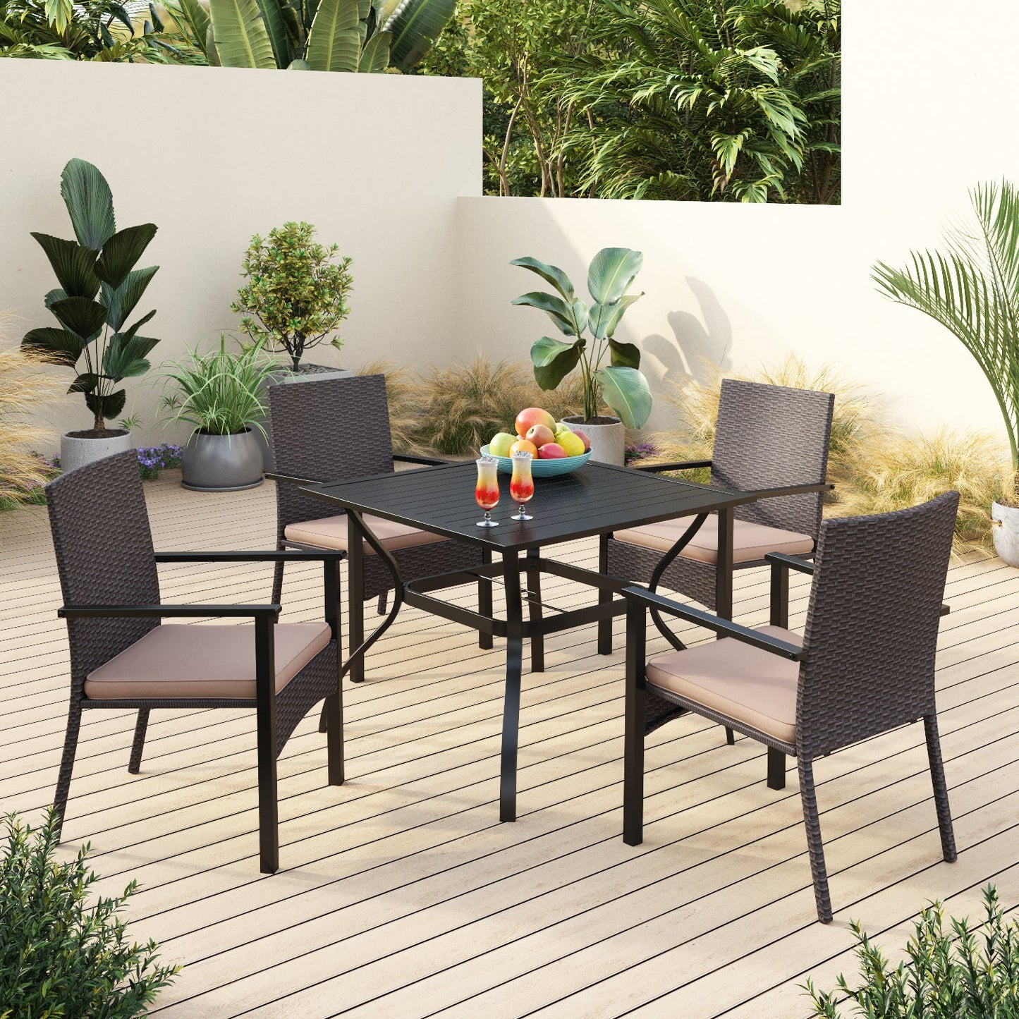 Sophia & William 5 Pieces Outdoor Patio Dining Set Dining Chairs and Metal Square Dining Table