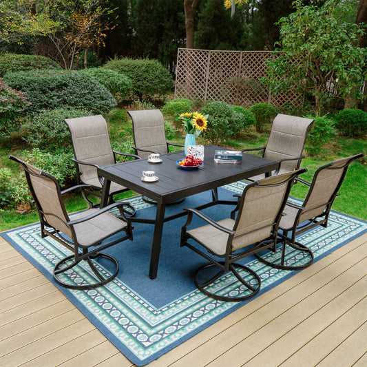 Sophia & William 7 Pieces Metal Outdoor Patio Dining Set with Gray Padded Textilene Swivel Chairs and Black Extendable Table