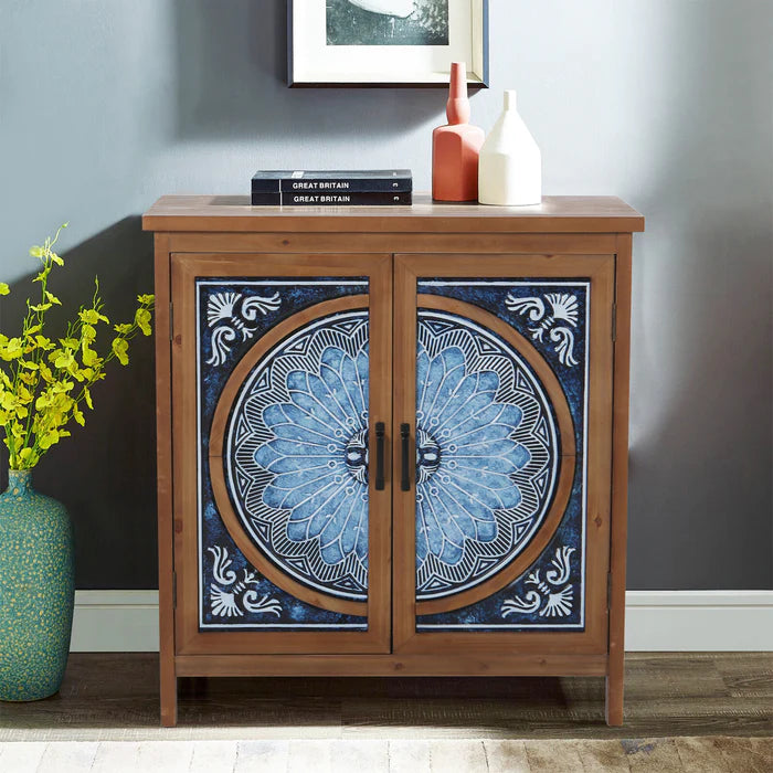 Sophia & William 2-Door Accent Cabinet with Blue and White Porcelain Pattern
