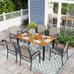 Sophia & William 7 Piece Patio Dining Set 60" Teak Dining Table and 6 Brown Textilene Chairs