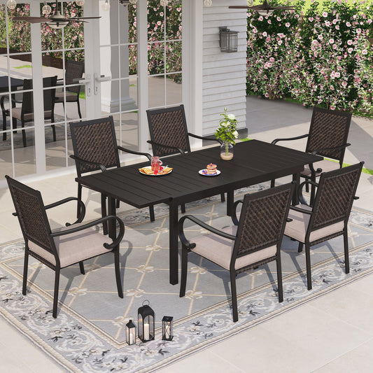Sophia & William 7 Pieces Outdoor Patio Dining Set with Wicker Rattan Chairs and Extendable Metal Table for 6-person