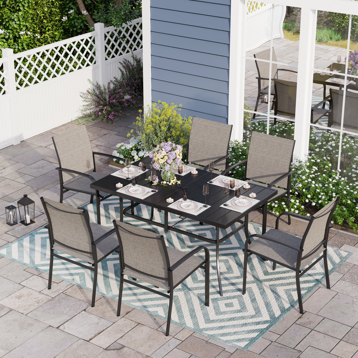 Sophia & William 7 Piece Patio Dining Set with Textilene Chairs and Rectangular Table