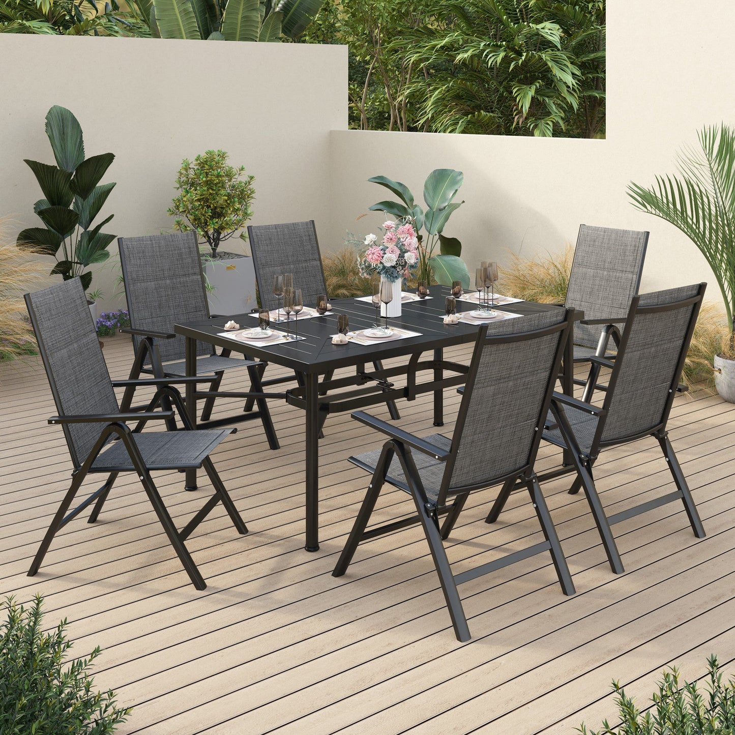 Sophia & William 7 Pieces Patio Dining Set Folding Chairs & Steel Table