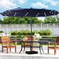 15ft Extra Large Outdoor Patio Double-Sided Umbrella with Solar Lights & Umbrella Base, Navy Blue