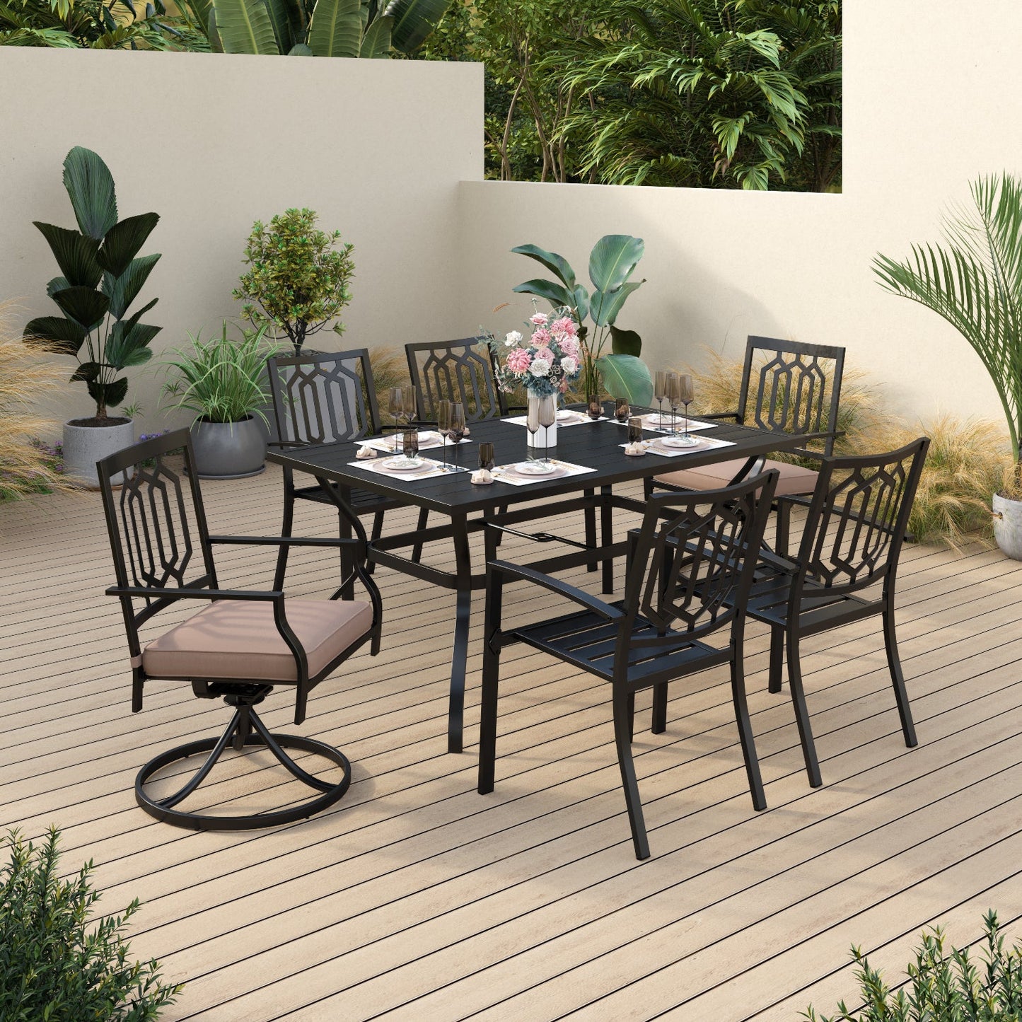 Sophia & William 7 Pieces Outdoor Patio Dining Bistro Set 5 Metal Stackable Chairs&1 Swivel Dining Chair and Metal Dining Table