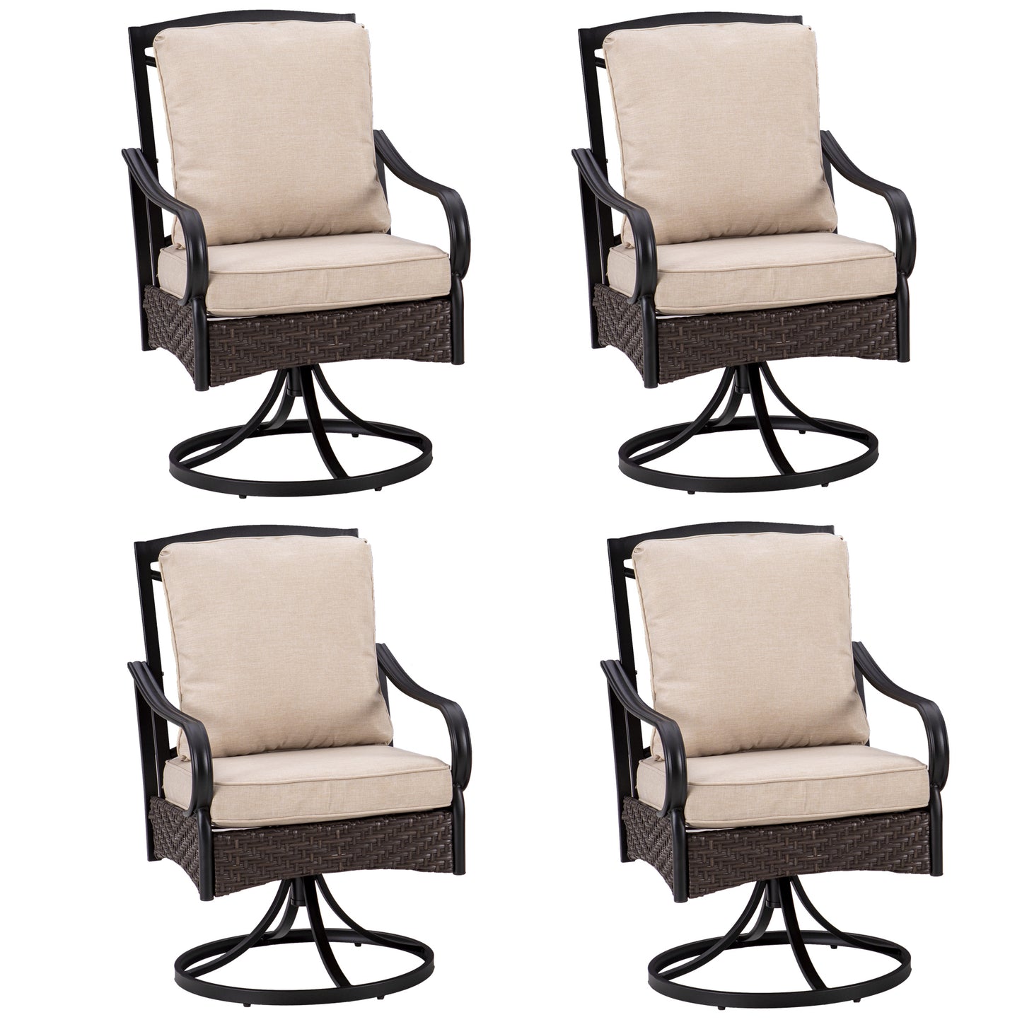 Sophia&William Patio Rattan Swivel Chairs Set of 4 with Beige Cushions