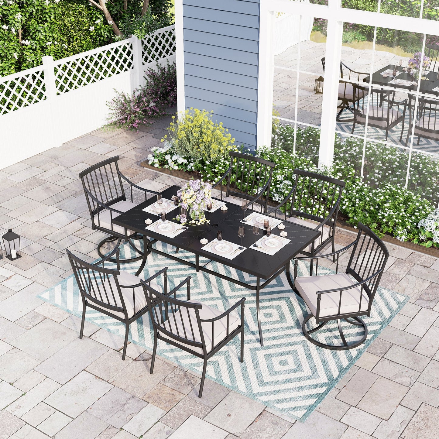 Sophia & William 7 Pieces Metal Patio Dining Set Swivel Chairs and Rectangular Table Set