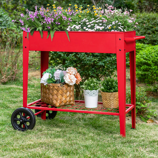 Sophia & William Raised Planter Box with Legs Outdoor Elevated Garden Bed on Wheels-Red