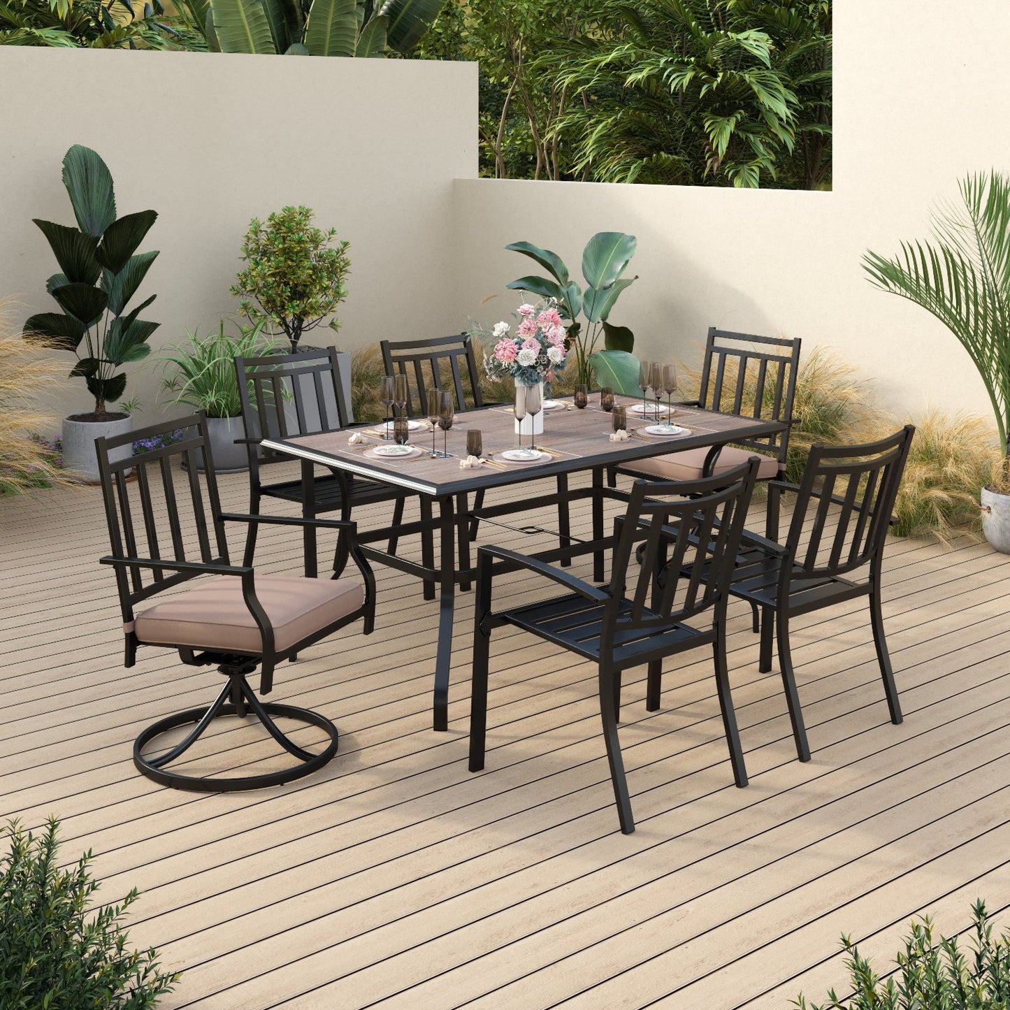 Sophia & William 7 Piece Outdoor Patio Dining Set Outdoor Furniture Set with 1 Steel Retangular Table and Metal Dining Chair
