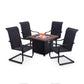 Sophia & William 5 PCS Patio Dinning Set with 50,000 BTU Wood-look Steel Gas Fire Pit Table & 4 Rattan C-spring Chairs