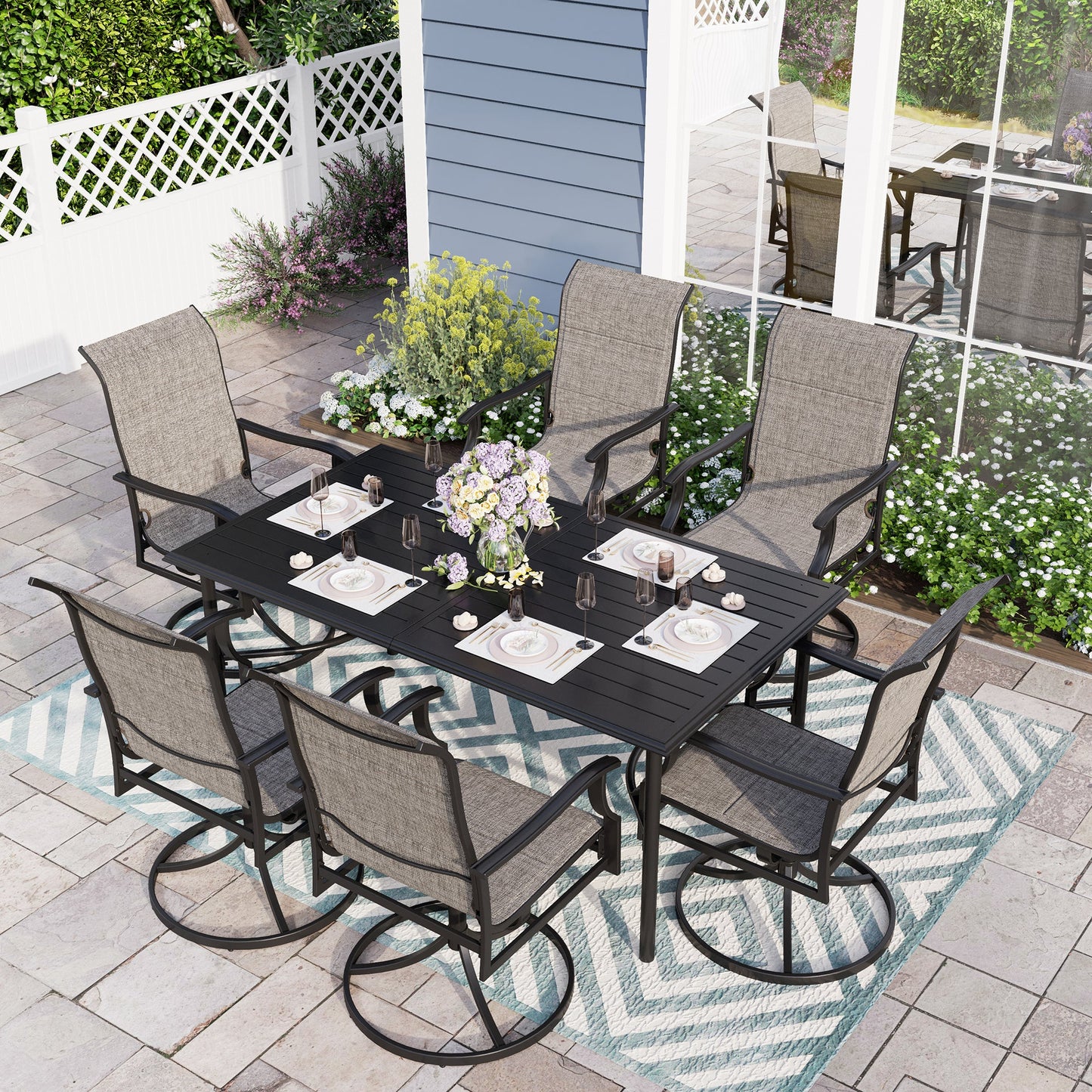 Sophia & William 7 Piece Outdoor Patio Dining Set Metal Table with Highback Textilene Chairs