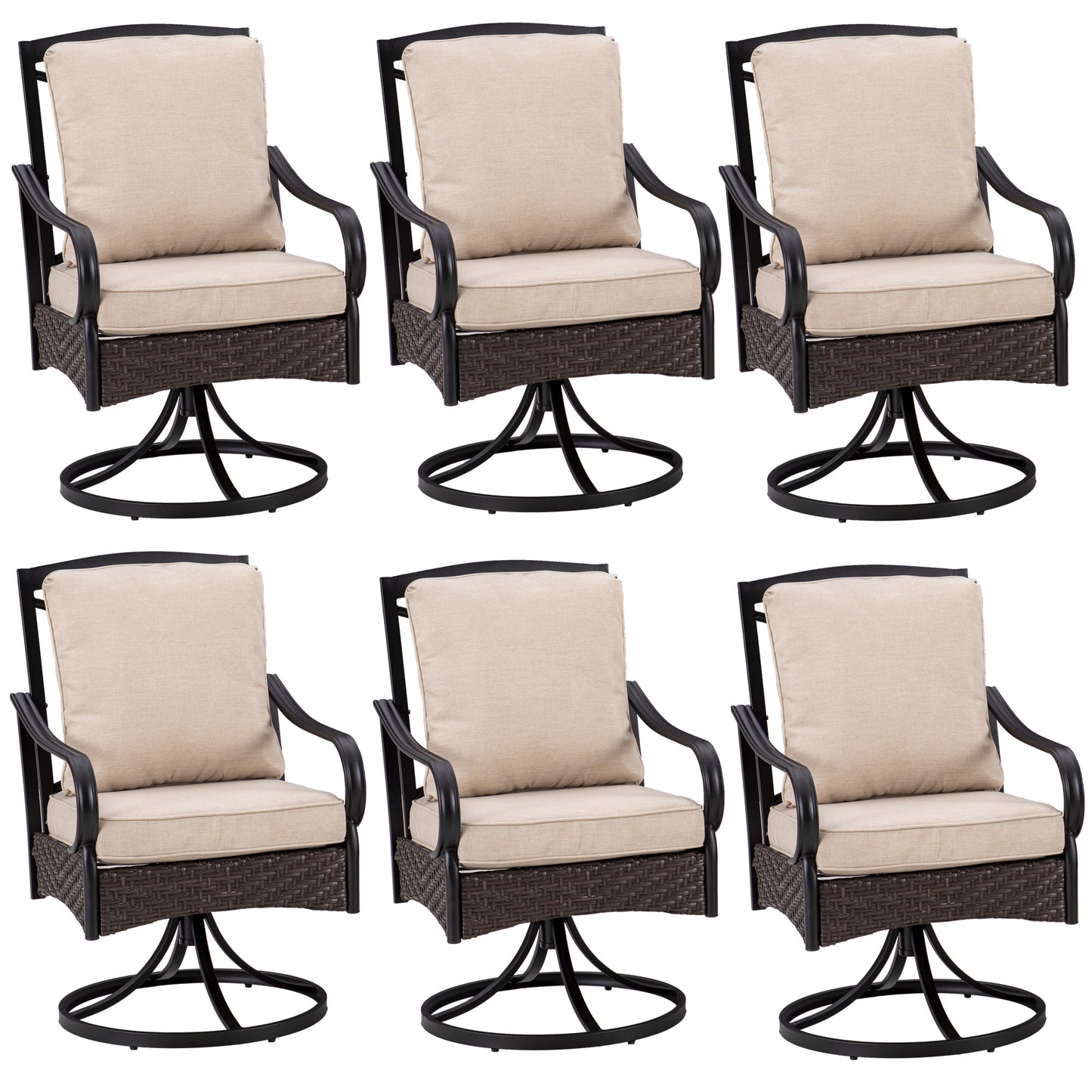 Sophia&William Patio Rattan Swivel Chairs Set of 6 with Beige Cushions