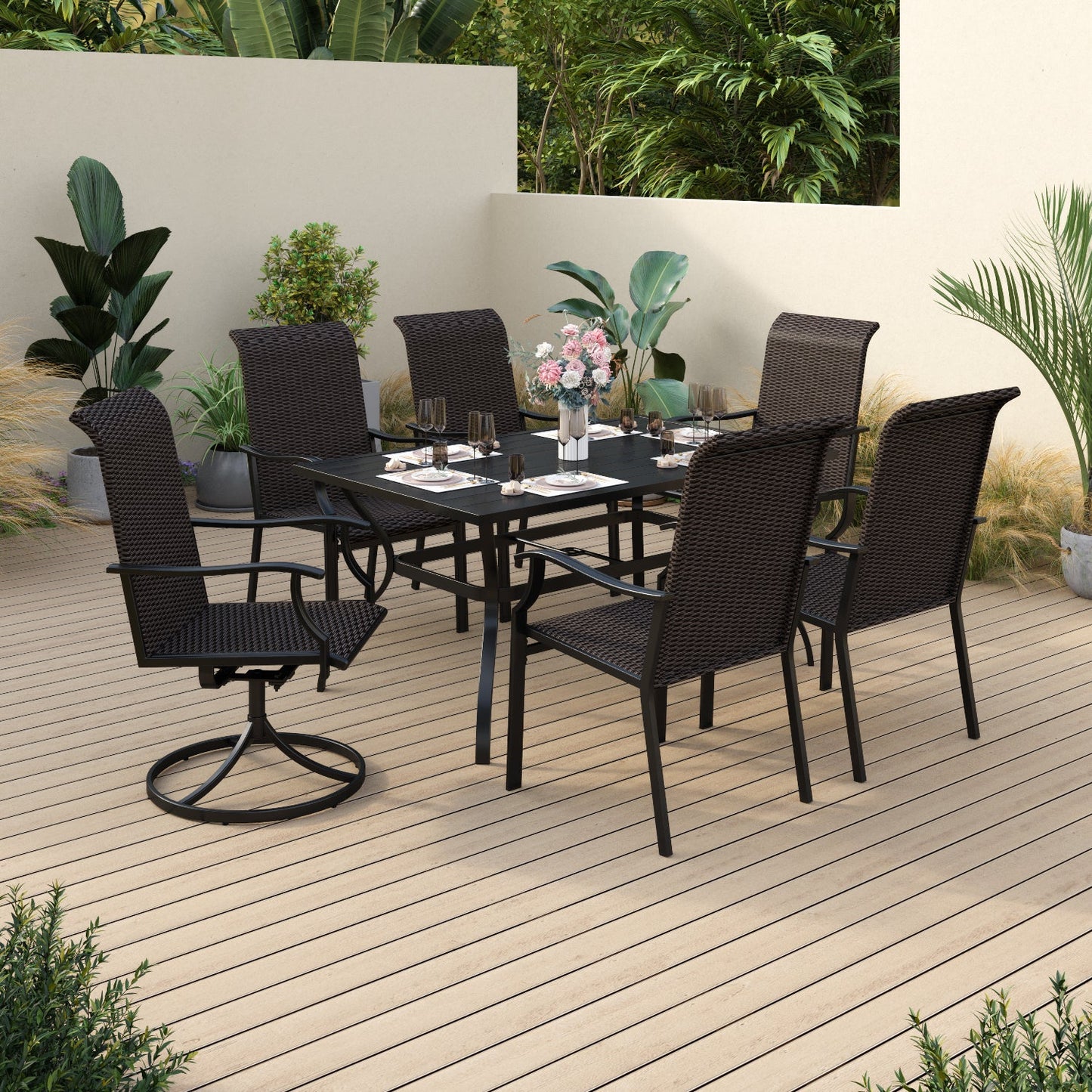 Sophia & William 7 Pieces Outdoor Patio Dining Set PE Rattan Patio Dining Chairs and Metal Dining Table