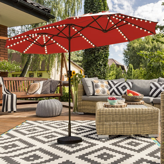 Sophia & William 13ft Outdoor Patio Umbrella Extra Large Double-headed Umbrella with Colorful Lights, Red