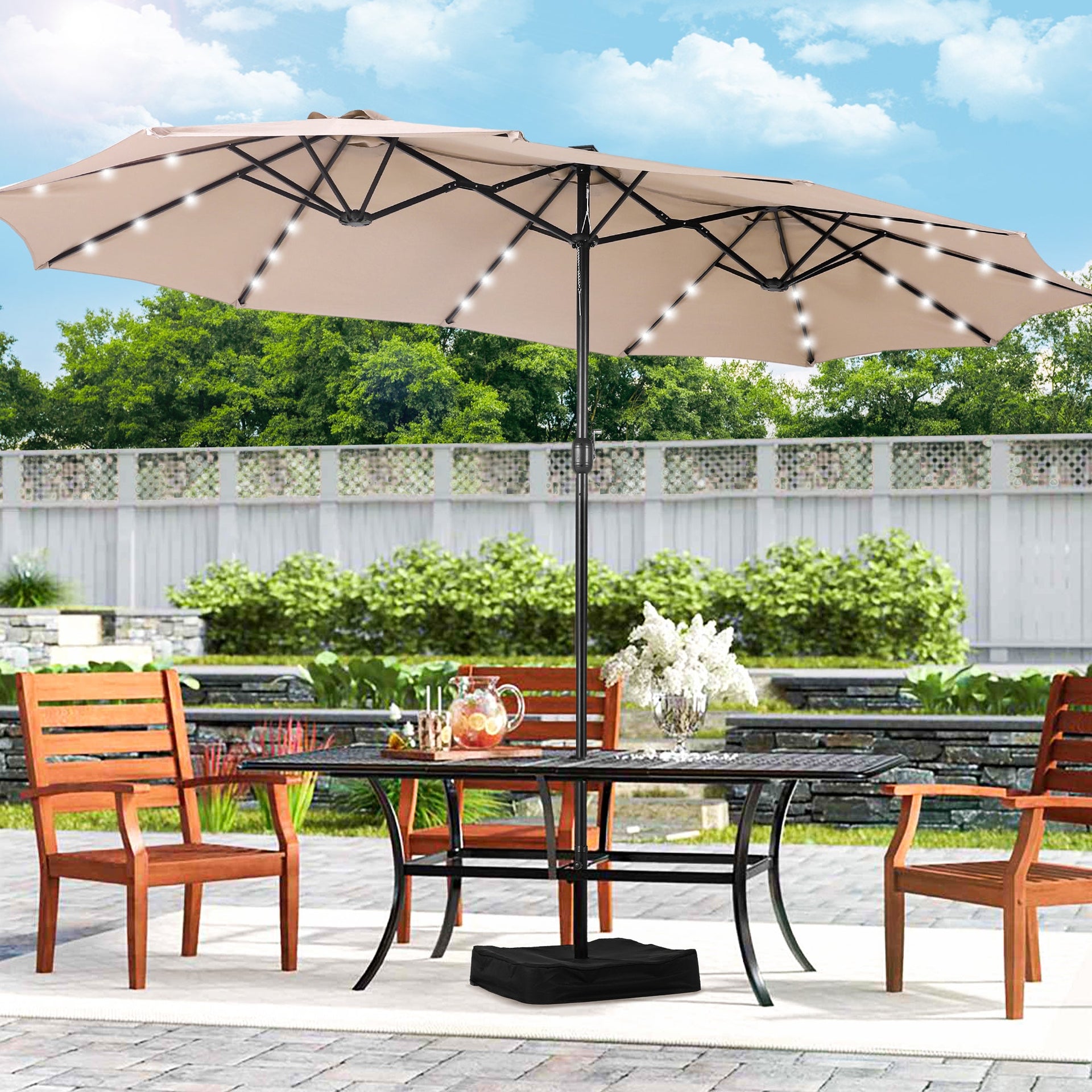 15ft double-sided extra large patio twin umbrella Solar with Led Light which makes the service life longer Tangkula - Brandclub - Tangkula