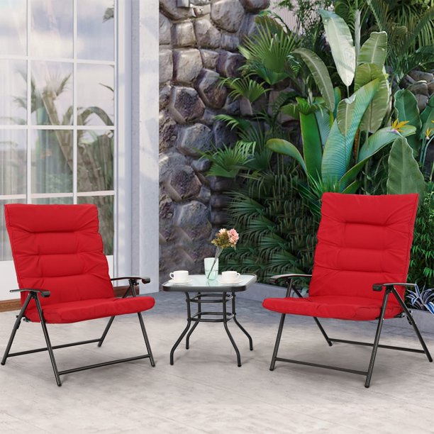 Sophia & William 3 Pcs Outdoor Patio Bistro Set 2 Reclining Lounge Chairs and 1 Table - Red